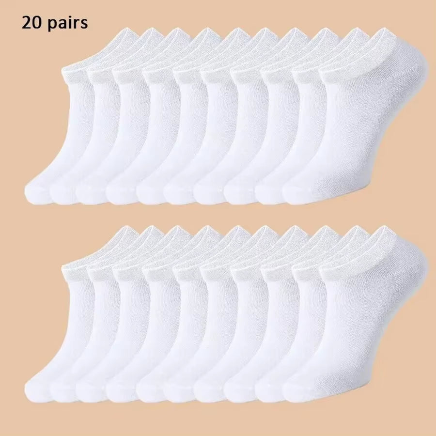 10/12/20/40 Pairs Men Boat Socks Business Sport Sweat Absorption Mature Summer Autumn Solid Color Soft Non Pilling Ankle Socks